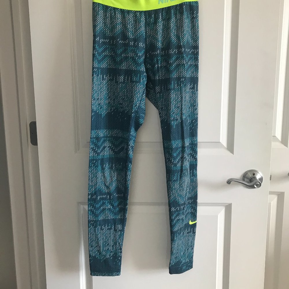Nike Pro Lime Green Pattern Jersey Running Legging